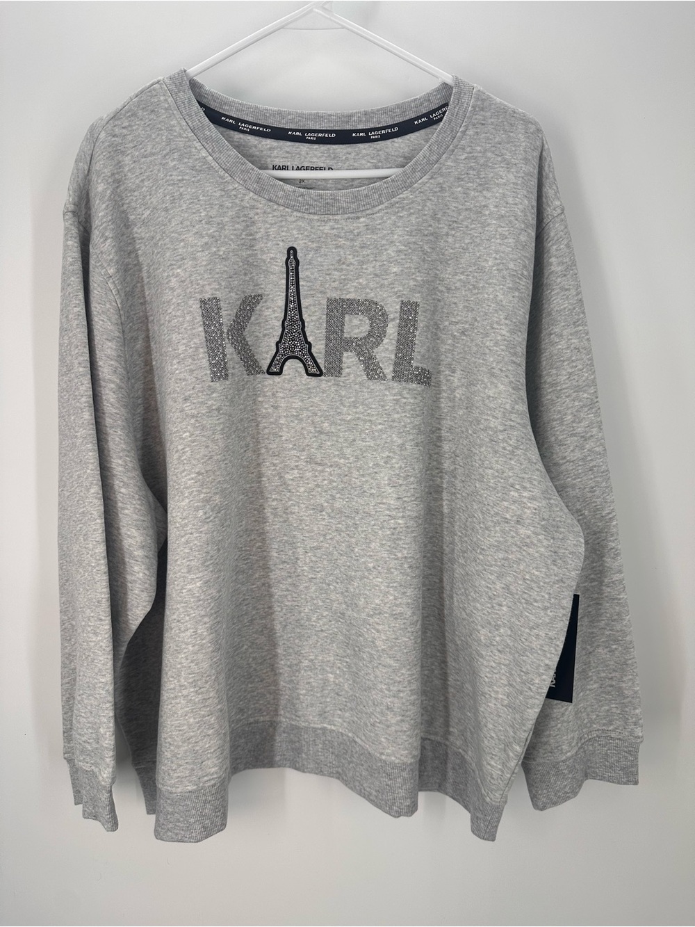 Karl Lagerfeld Paris Women’s Grey Embellished Logo Eiffel Tower Sweatshirt